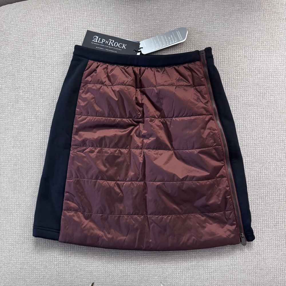 Alp N Rock Chloe Quilted Brown Front with Black Side Panel Mini Skirt XS Copper